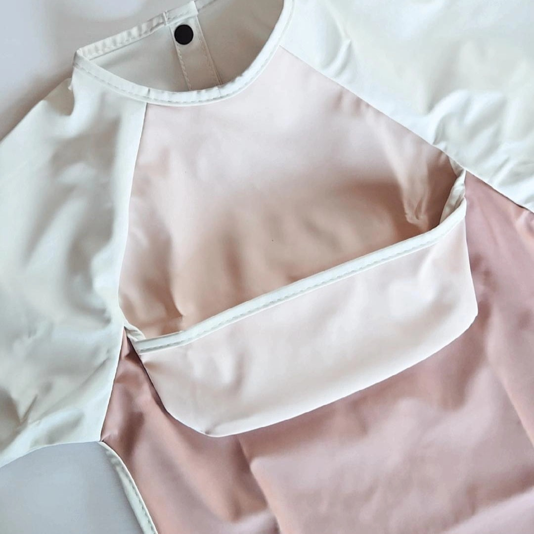 Bavette manche longue - Tricolor rose - 6-12 mois