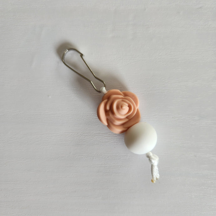 SOLDE - Ami-zip mini  - Fleur rose + Blanc