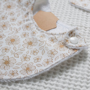 Bavoir - Blanc fleurs beige