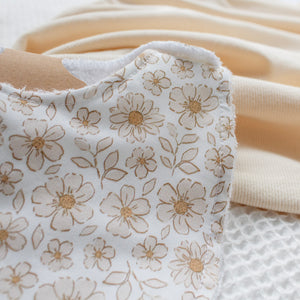 Bavoir - Blanc fleurs beige
