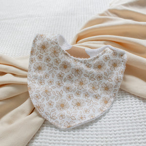 Bavoir - Blanc fleurs beige