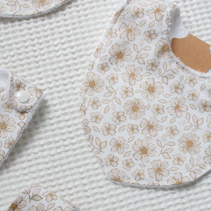 Bavoir - Blanc fleurs beige