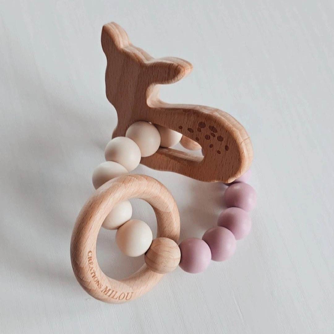Hochet de dentition  - Petit Bambi mauve