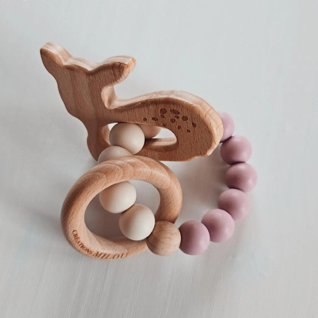 Hochet de dentition  - Petit Bambi mauve