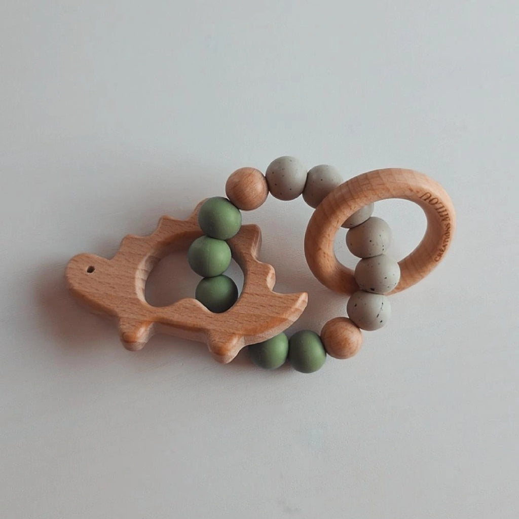 Hochet de dentition - Stégosaure - Eucalyptus - Speckled