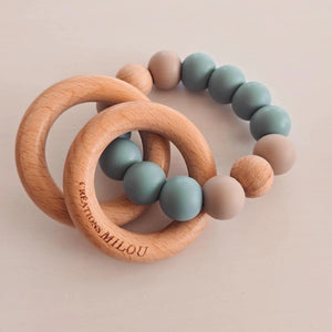 Hochet de dentition douceur - Dusty blue et mocha