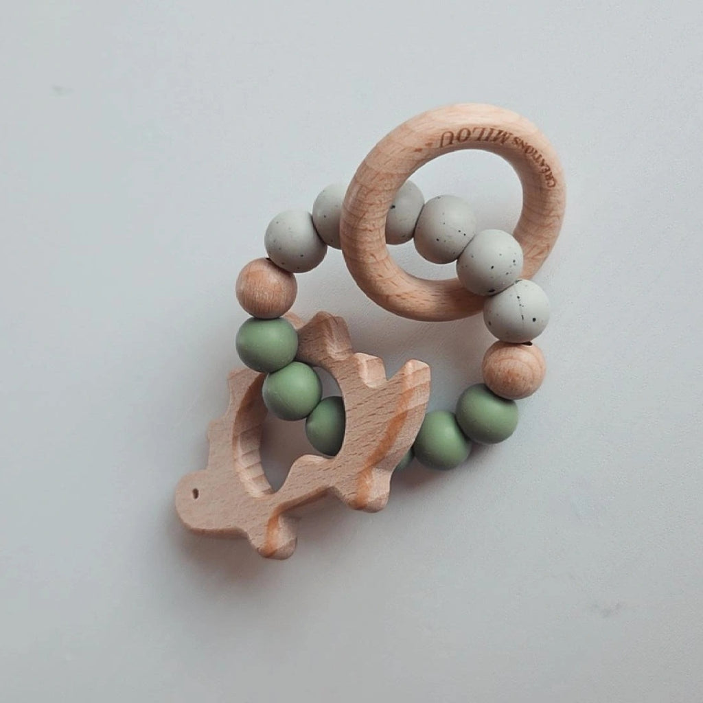 Hochet de dentition - Stégosaure - Eucalyptus - Speckled