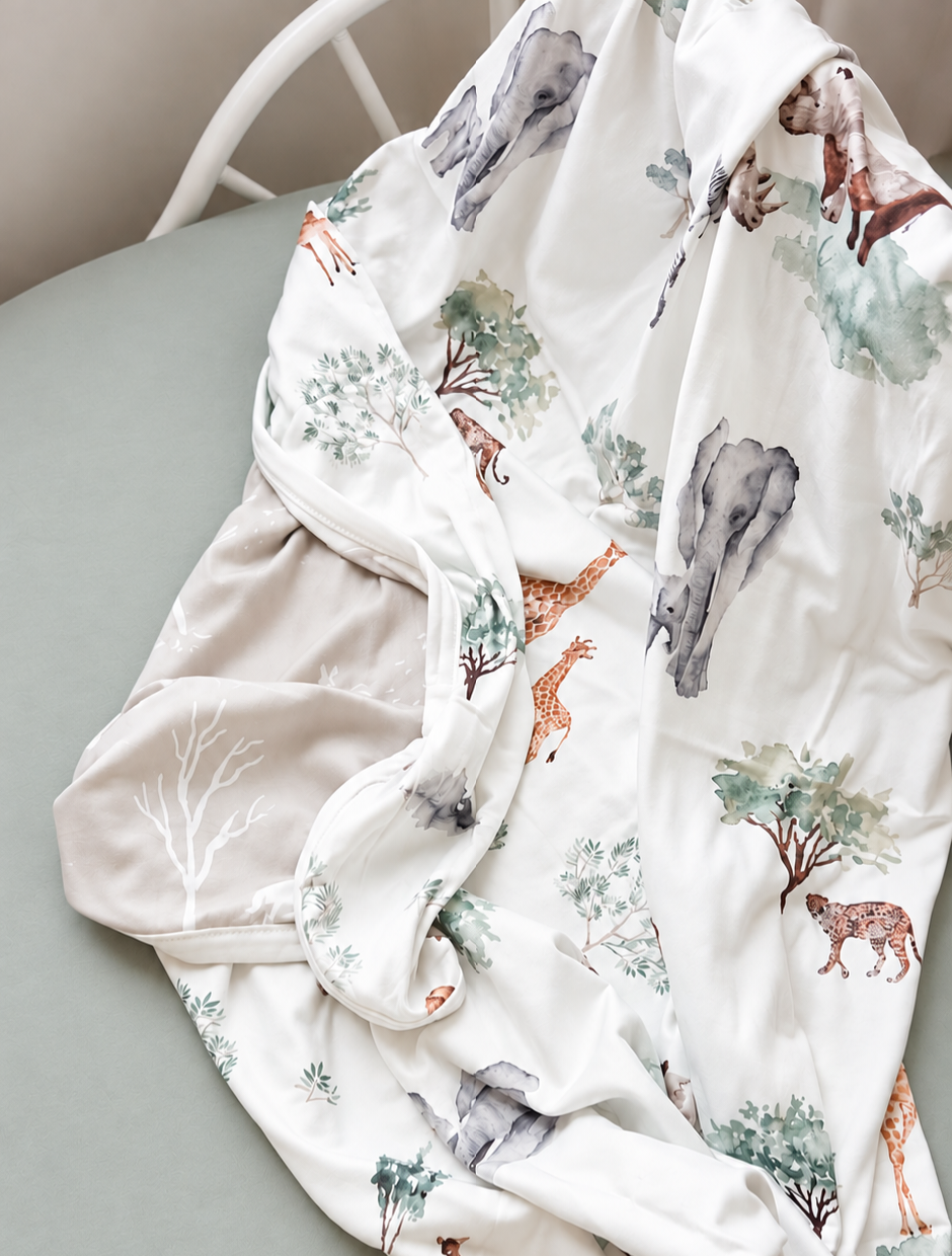 Doudou Jersey - Animaux du zoo / Branche arbre 34" x 44"