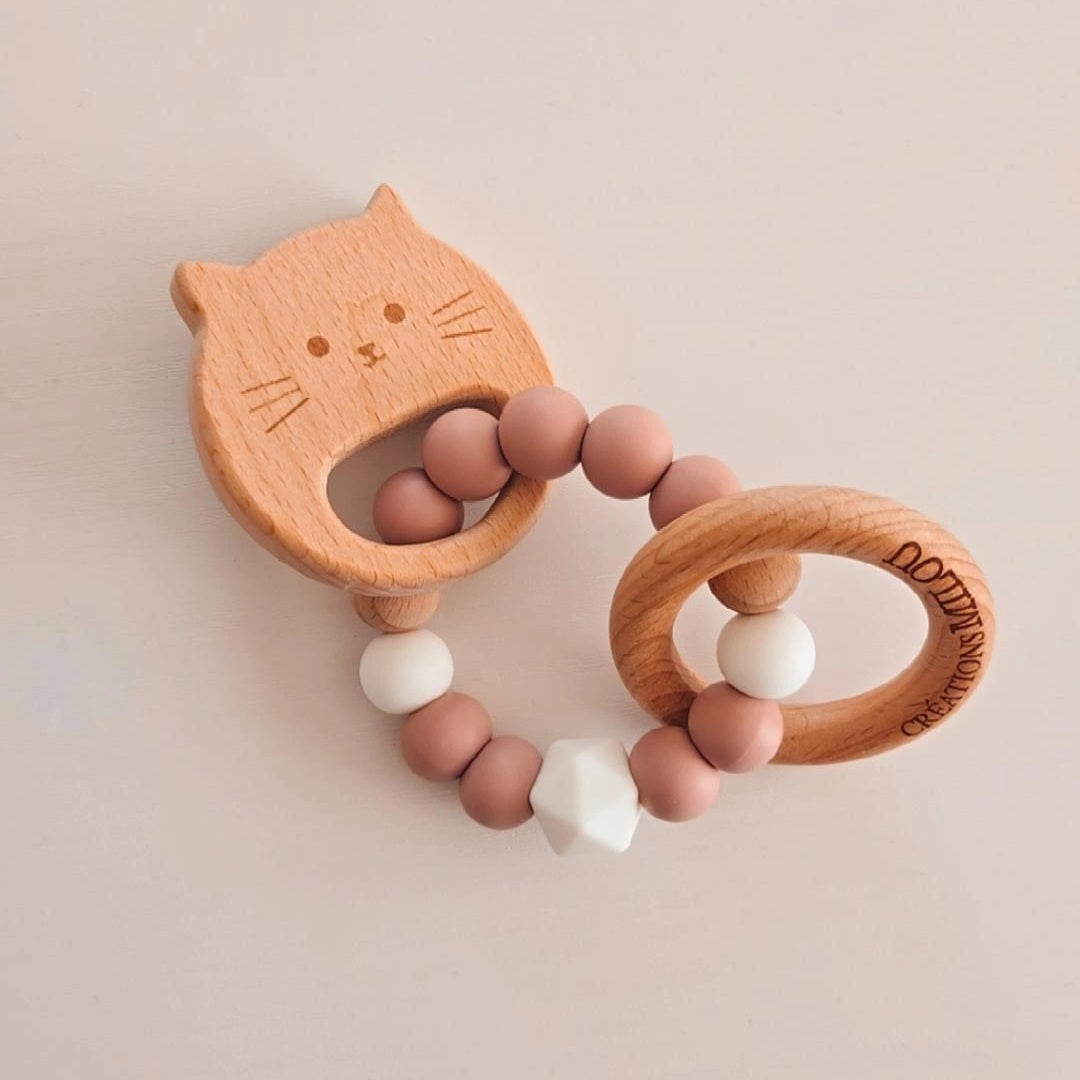 Hochet de dentition  - Petit Chat mauve