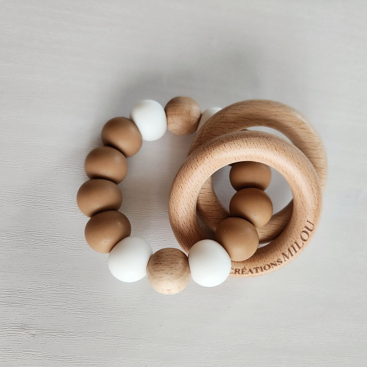 Hochet de dentition - Douceur - Caramel & Blanc
