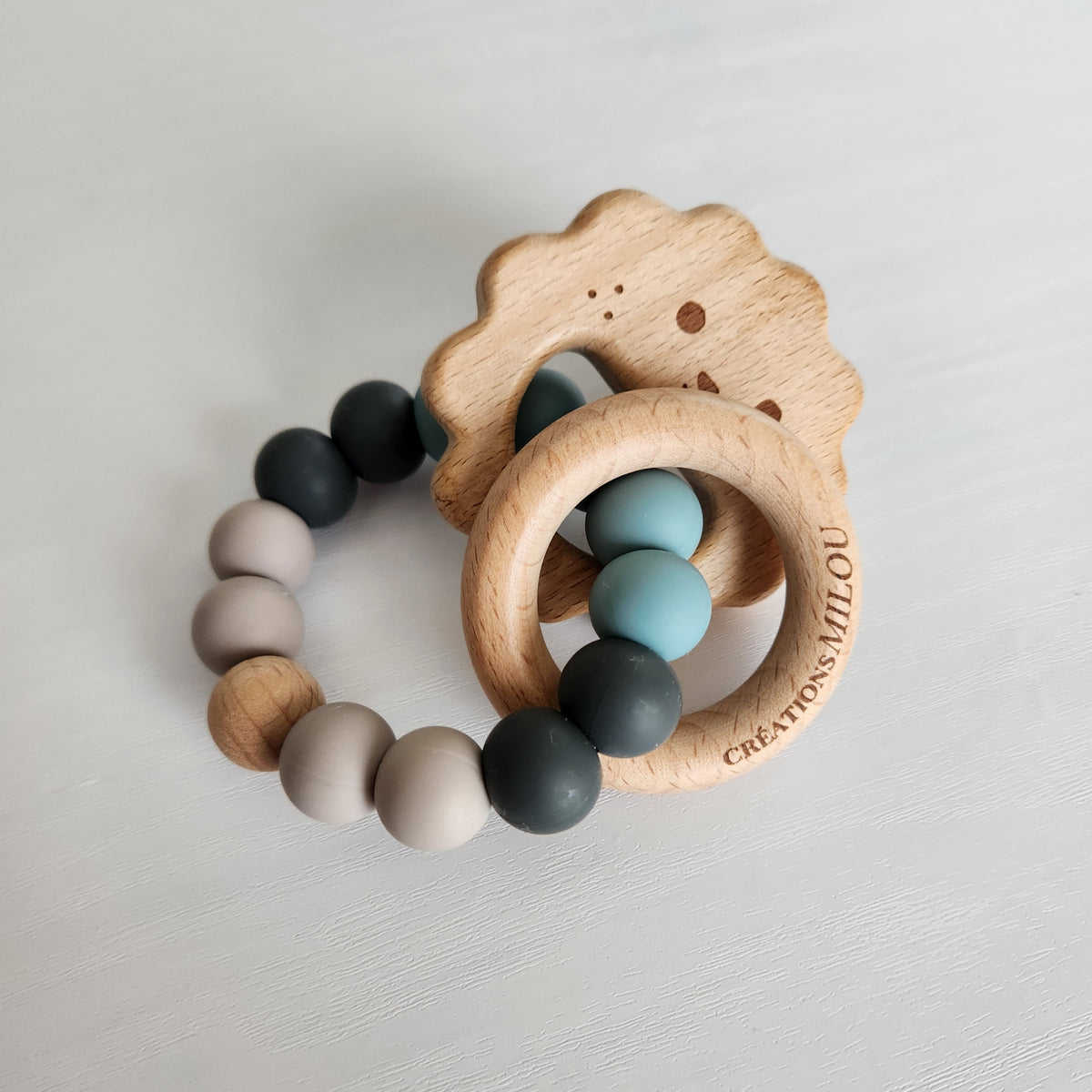 SOLDE Hochet de dentition  - Petit Lion - Dusty blue